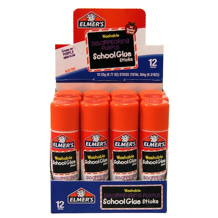 Elmers Washable School Glue Stick, Disappearing Purple, 0.77 oz, 12PK E524